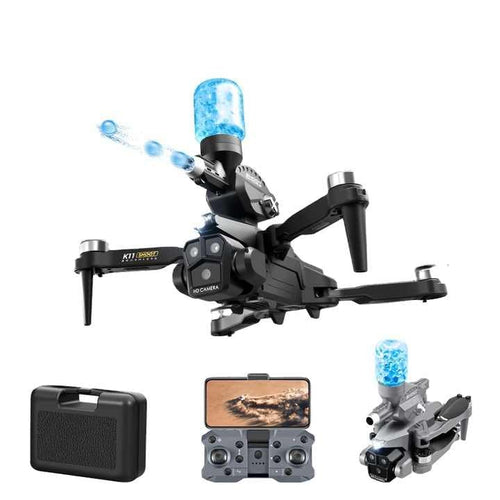 Dron K11 Max Shoot Triple Cámara Dispara Bolitas Hidrogel Negro