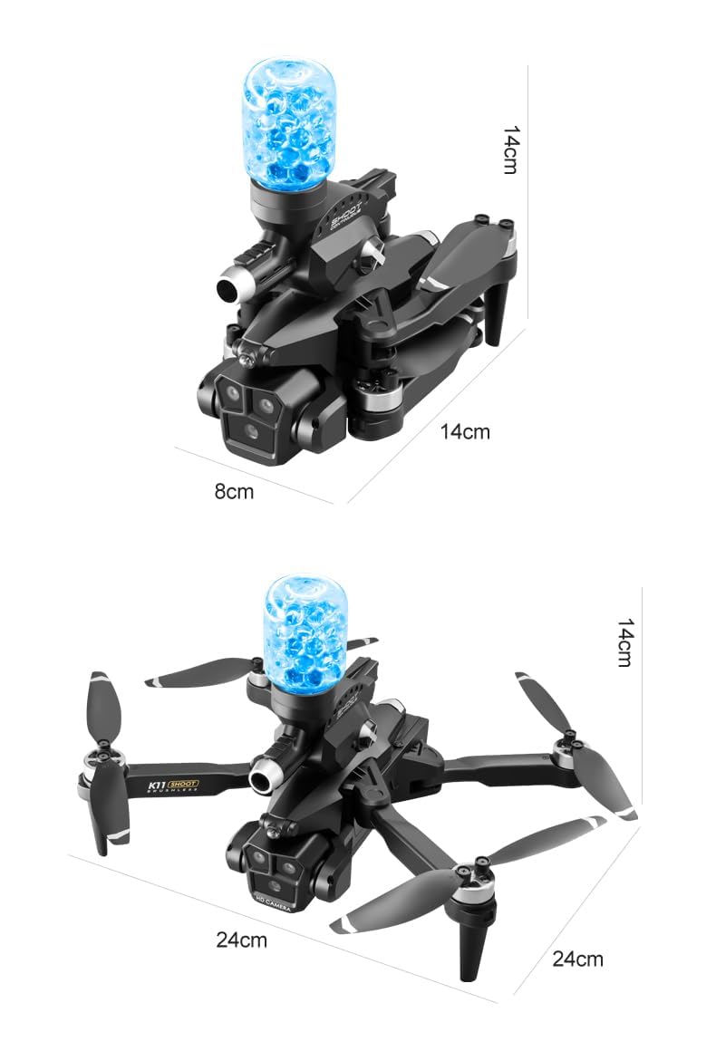 Dron K11 Max Shoot Triple Cámara Dispara Bolitas Hidrogel Negro